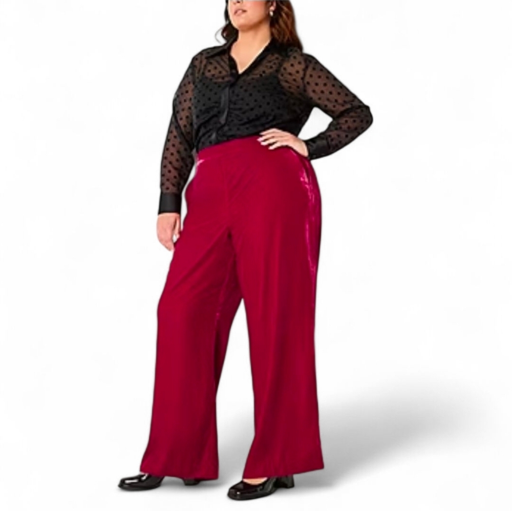 Wide Leg Mid Rise Velvet Pants - Picture 3 of 16